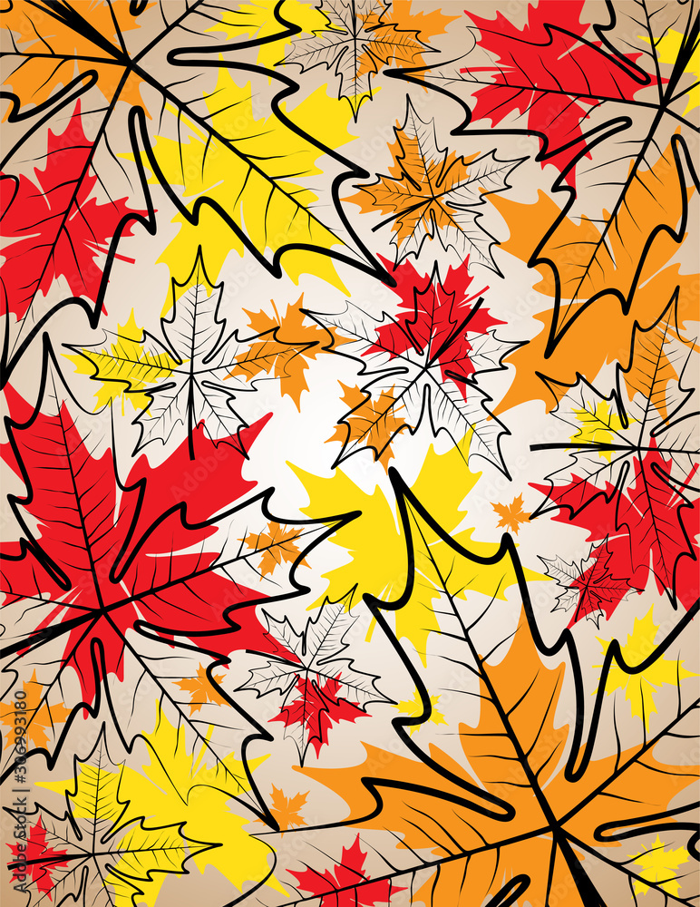 Maple Leaves and Outlines Pattern