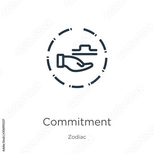 Commitment icon. Thin linear commitment outline icon isolated on white background from zodiac collection. Line vector commitment sign, symbol for web and mobile