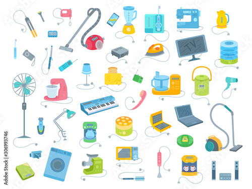 Collection of electrical home equipment. Big icons set of appliances.