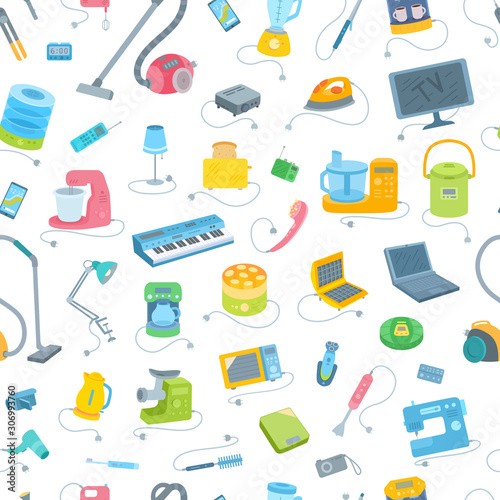 Household appliances seamless pattern. Collection of electrical equipment.