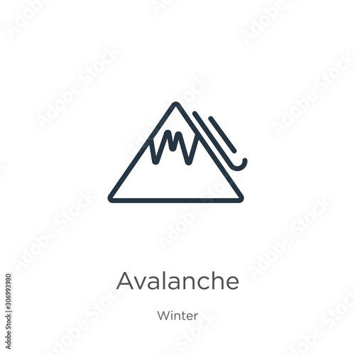 Avalanche icon. Thin linear avalanche outline icon isolated on white background from winter collection. Line vector avalanche sign, symbol for web and mobile