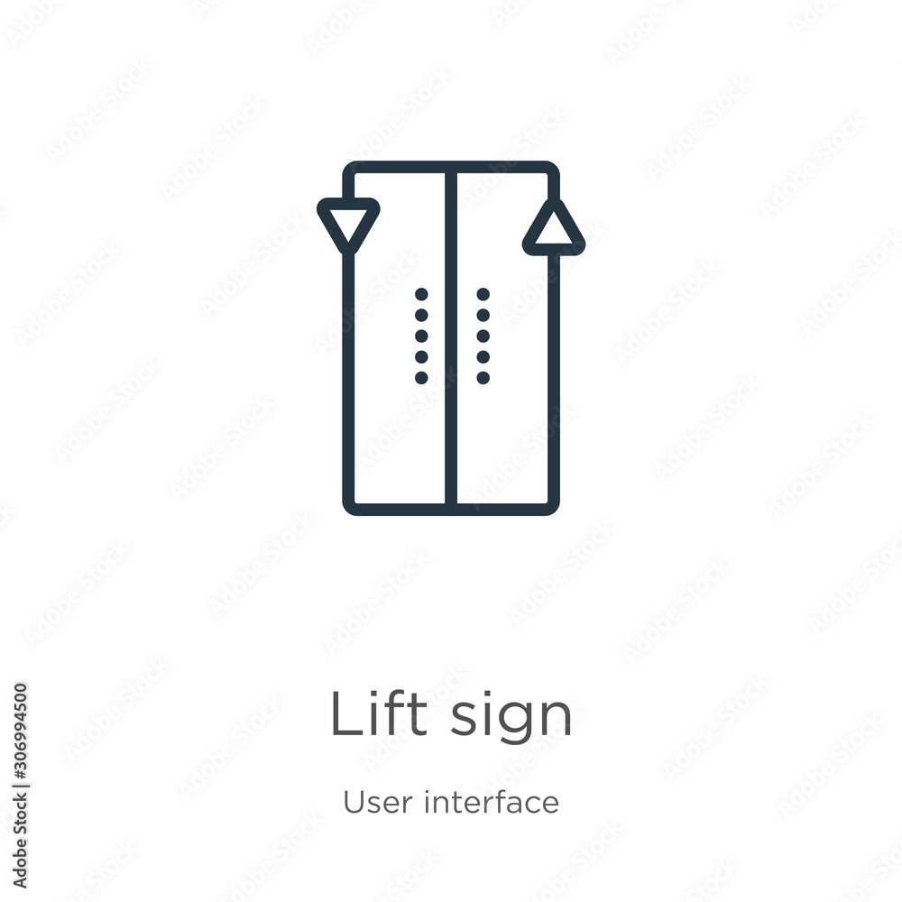 Lift sign icon. Thin linear lift sign outline icon isolated on white background from user interface collection. Line vector lift sign sign, symbol for web and mobile Lift sign icon. Thin linear lift sign outline icon isolated on white background from user interface collection. Line vector lift sign sign, symbol for web and mobile