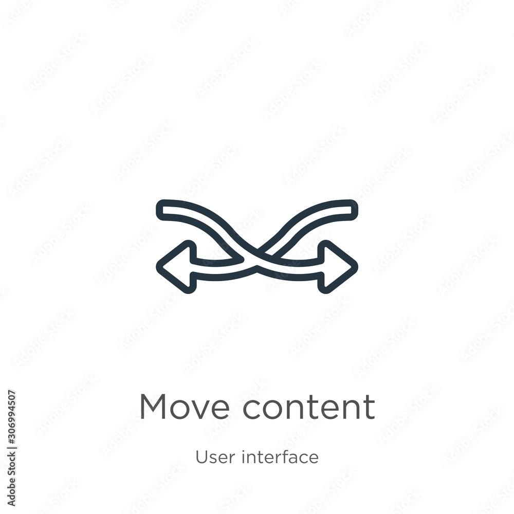 Move content icon. Thin linear move content outline icon isolated on white background from user interface collection. Line vector move content sign, symbol for web and mobile