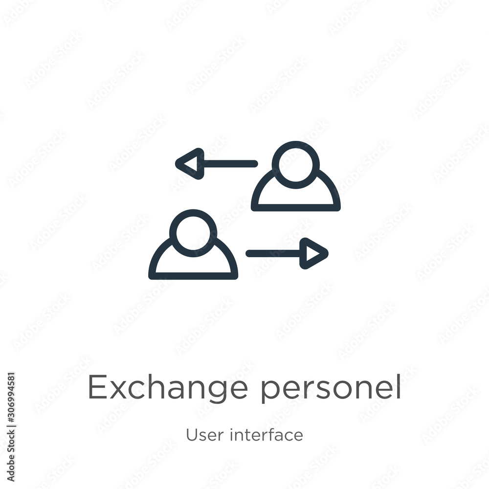 Exchange personel icon. Thin linear exchange personel outline icon isolated on white background from user interface collection. Line vector exchange personel sign, symbol for web and mobile - obrazy, fototapety, plakaty 