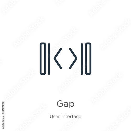 Gap icon. Thin linear gap outline icon isolated on white background from user interface collection. Line vector gap sign  symbol for web and mobile