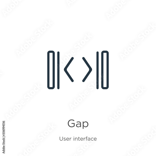 Gap icon. Thin linear gap outline icon isolated on white background from user interface collection. Line vector gap sign, symbol for web and mobile