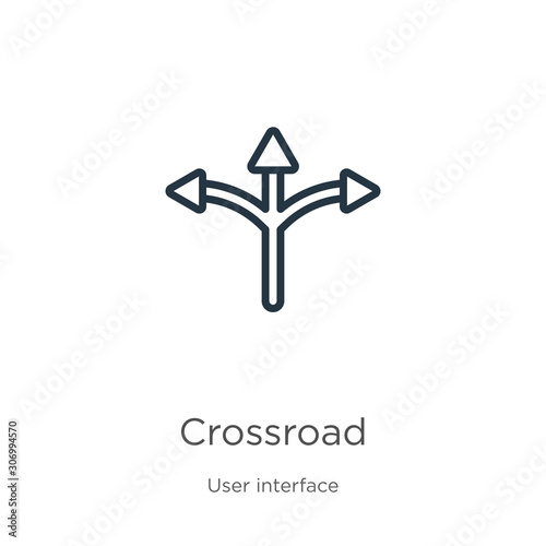 Crossroad icon. Thin linear crossroad outline icon isolated on white background from user interface collection. Line vector crossroad sign, symbol for web and mobile