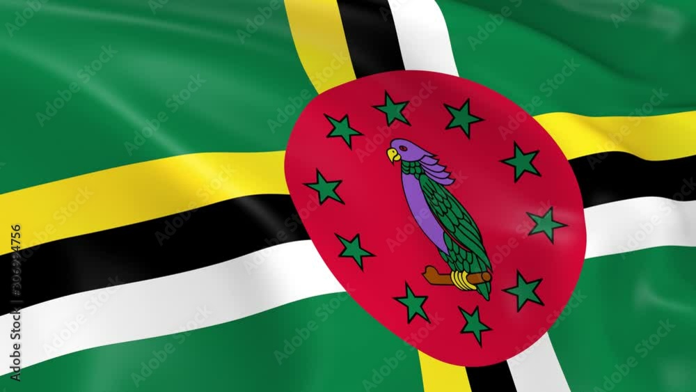 Photo realistic slow motion 4KHD flag of the Dominica waving in the wind.  Seamless loop animation with highly detailed fabric texture in 4K resolution.