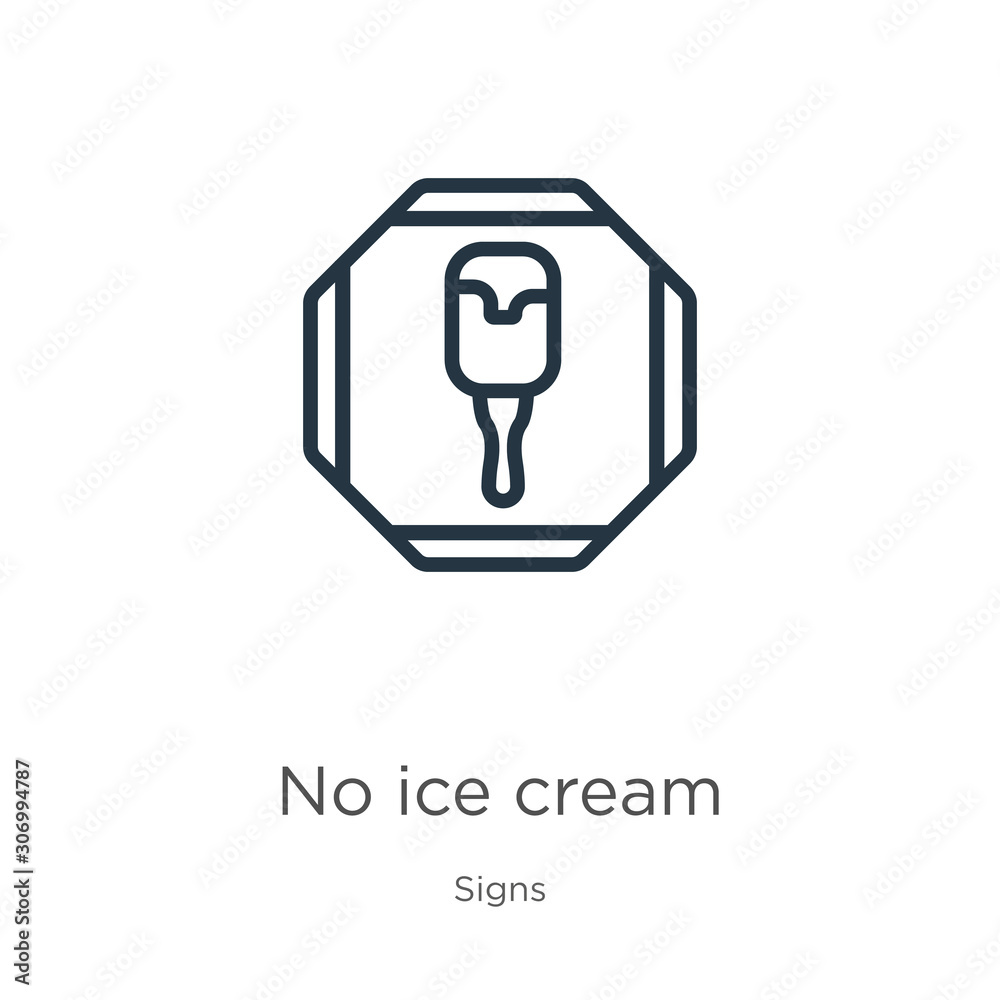 No ice cream icon. Thin linear no ice cream outline icon isolated on white background from signs collection. Line vector no ice cream sign, symbol for web and mobile No ice cream icon. Thin linear no ice cream outline icon isolated on white background from signs collection. Line vector no ice cream sign, symbol for web and mobile