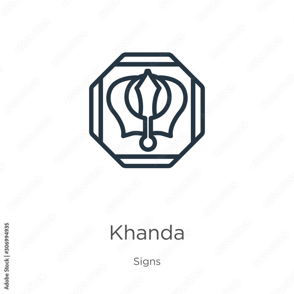 Obraz premium Khanda icon. Thin linear khanda outline icon isolated on white background from signs collection. Line vector khanda sign, symbol for web and mobile