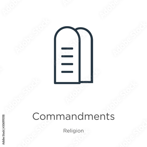 Commandments icon. Thin linear commandments outline icon isolated on white background from religion collection. Line vector commandments sign, symbol for web and mobile