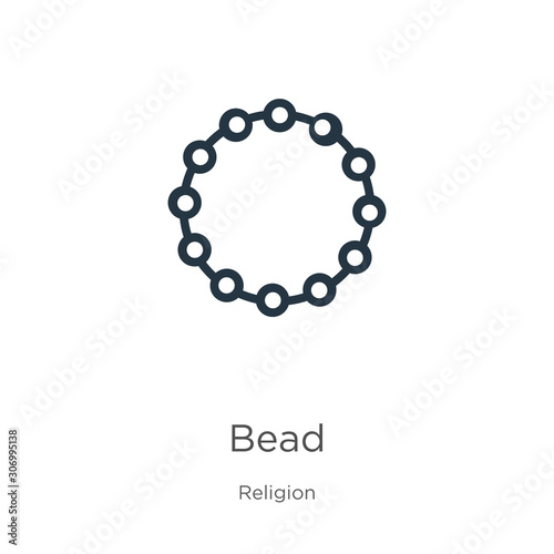 Bead icon. Thin linear bead outline icon isolated on white background from religion collection. Line vector bead sign, symbol for web and mobile