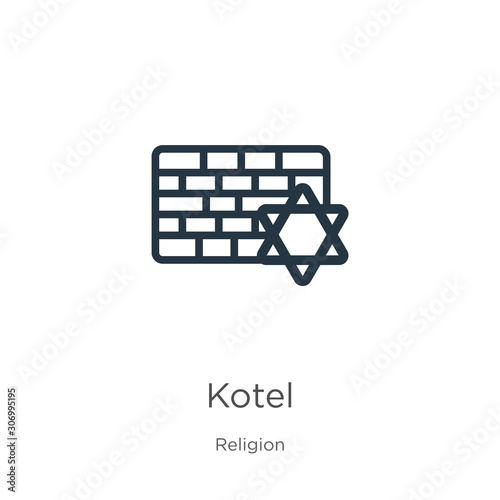 Kotel icon. Thin linear kotel outline icon isolated on white background from religion collection. Line vector kotel sign, symbol for web and mobile