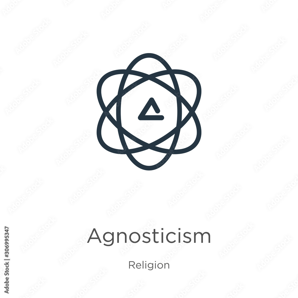 Agnosticism icon. Thin linear agnosticism outline icon isolated on white background from religion collection. Line vector agnosticism sign, symbol for web and mobile Agnosticism icon. Thin linear agnosticism outline icon isolated on white background from religion collection. Line vector agnosticism sign, symbol for web and mobile