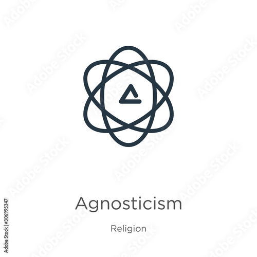 Agnosticism icon. Thin linear agnosticism outline icon isolated on white background from religion collection. Line vector agnosticism sign, symbol for web and mobile