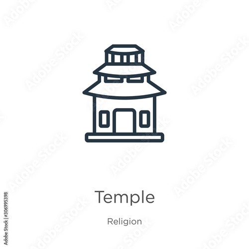 Temple icon. Thin linear temple outline icon isolated on white background from religion collection. Line vector temple sign, symbol for web and mobile