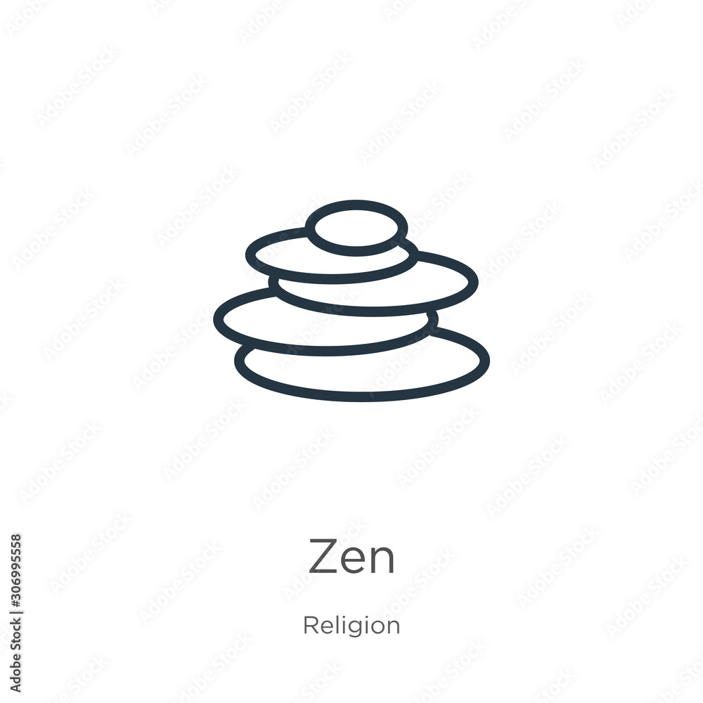 Zen icon. Thin linear zen outline icon isolated on white background from religion collection. Line vector zen sign, symbol for web and mobile