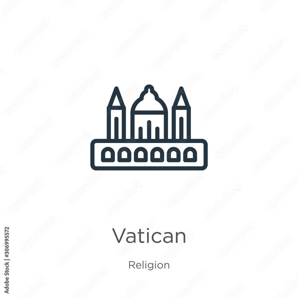 Vatican icon. Thin linear vatican outline icon isolated on white background from religion collection. Line vector vatican sign, symbol for web and mobile