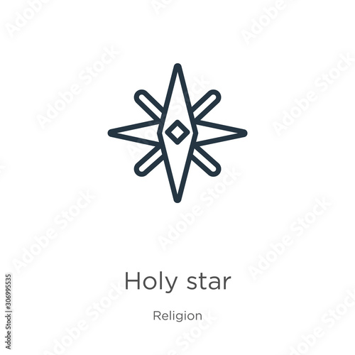 Holy star icon. Thin linear holy star outline icon isolated on white background from religion collection. Line vector holy star sign, symbol for web and mobile