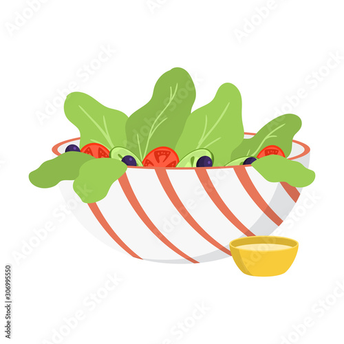 Breakfast with fresh vegetetables salad and lemon dressing vector illustration