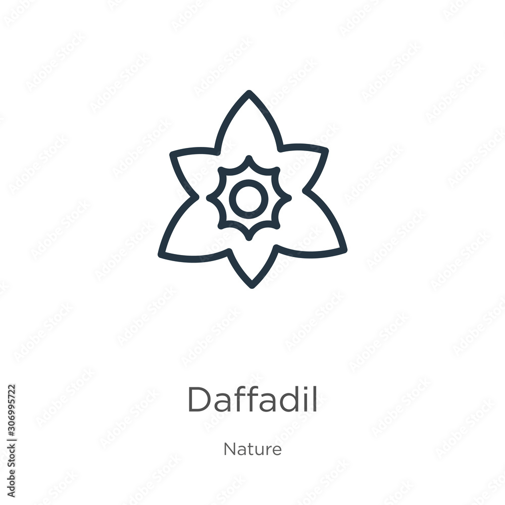 Daffadil icon. Thin linear daffadil outline icon isolated on white background from nature collection. Line vector daffadil sign, symbol for web and mobile Daffadil icon. Thin linear daffadil outline icon isolated on white background from nature collection. Line vector daffadil sign, symbol for web and mobile
