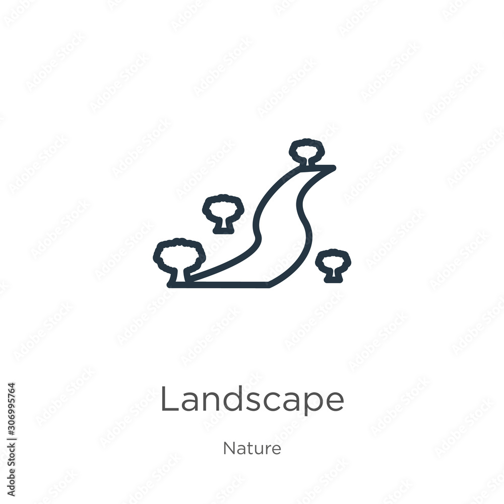Fototapeta premium Landscape icon. Thin linear landscape outline icon isolated on white background from nature collection. Line vector landscape sign, symbol for web and mobile