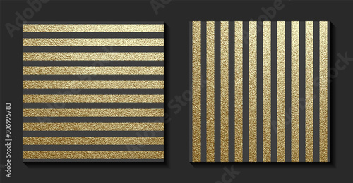 Luxuty gold background. Gold glittering lines pattern on black background.lossy stripe texture. Metal pattern. Vector illustration.
