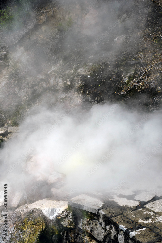 Cooking sweet corn in thermal springs. Travel to Furnas, San Miguel, Azores..Furnas is a valley of geysers and fumaroles, thermal baths, and mineral springs.