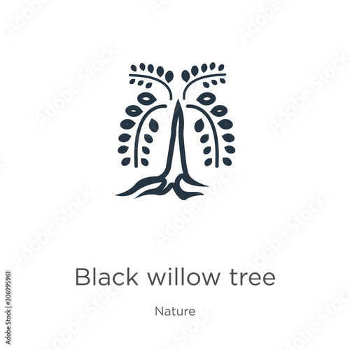 Black willow tree icon. Thin linear black willow tree outline icon isolated on white background from nature collection. Line vector black willow tree sign, symbol for web and mobile