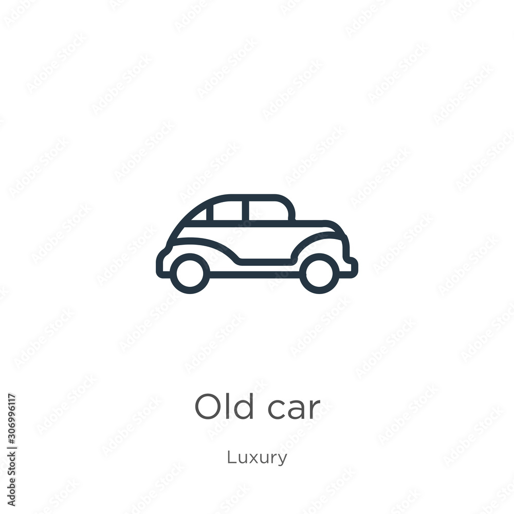 Old car icon. Thin linear old car outline icon isolated on white background from luxury collection. Line vector old car sign, symbol for web and mobile
