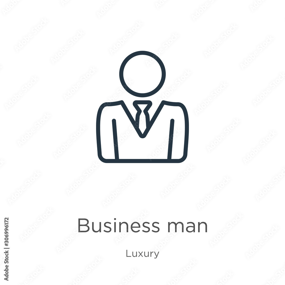 Business man icon. Thin linear business man outline icon isolated on white background from luxury collection. Line vector business man sign, symbol for web and mobile Business man icon. Thin linear business man outline icon isolated on white background from luxury collection. Line vector business man sign, symbol for web and mobile