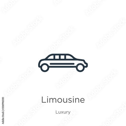 Limousine icon. Thin linear limousine outline icon isolated on white background from luxury collection. Line vector limousine sign  symbol for web and mobile