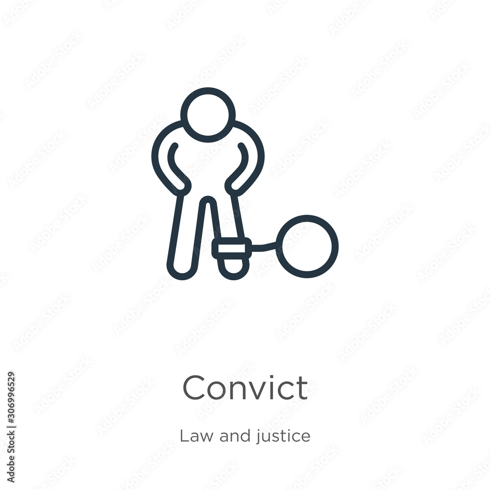 Obraz premium Convict icon. Thin linear convict outline icon isolated on white background from law and justice collection. Line vector convict sign, symbol for web and mobile