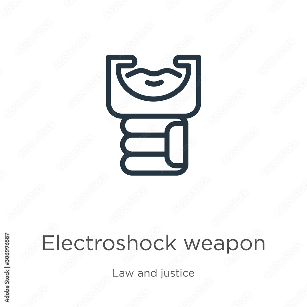 Electroshock weapon icon. Thin linear electroshock weapon outline icon isolated on white background from law and justice collection. Line vector electroshock weapon sign, symbol for web and mobile