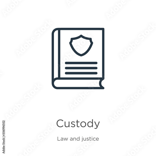 Custody icon. Thin linear custody outline icon isolated on white background from law and justice collection. Line vector custody sign, symbol for web and mobile