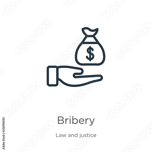Bribery icon. Thin linear bribery outline icon isolated on white background from law and justice collection. Line vector bribery sign, symbol for web and mobile