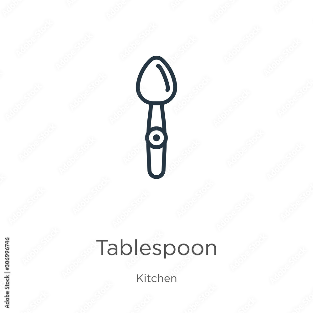 Tablespoon icon. Thin linear tablespoon outline icon isolated on white background from kitchen collection. Line vector tablespoon sign, symbol for web and mobile Tablespoon icon. Thin linear tablespoon outline icon isolated on white background from kitchen collection. Line vector tablespoon sign, symbol for web and mobile