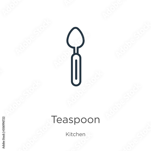 Teaspoon icon. Thin linear teaspoon outline icon isolated on white background from kitchen collection. Line vector teaspoon sign, symbol for web and mobile