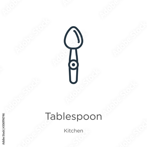 Tablespoon icon. Thin linear tablespoon outline icon isolated on white background from kitchen collection. Line vector tablespoon sign, symbol for web and mobile