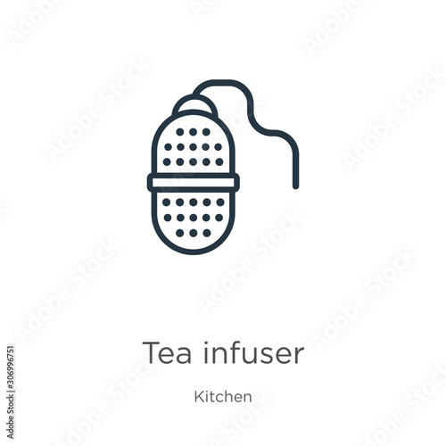 Tea infuser icon. Thin linear tea infuser outline icon isolated on white background from kitchen collection. Line vector tea infuser sign, symbol for web and mobile