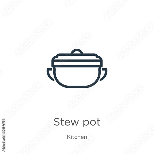 Stew pot icon. Thin linear stew pot outline icon isolated on white background from kitchen collection. Line vector stew pot sign, symbol for web and mobile
