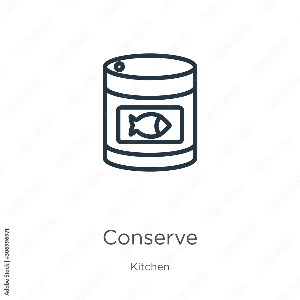 Conserve icon. Thin linear conserve outline icon isolated on white background from kitchen collection. Line vector conserve sign, symbol for web and mobile Conserve icon. Thin linear conserve outline icon isolated on white background from kitchen collection. Line vector conserve sign, symbol for web and mobile