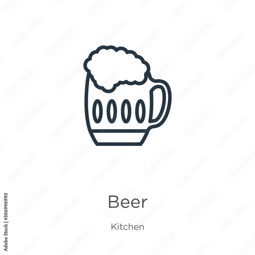 Beer icon. Thin linear beer outline icon isolated on white background from kitchen collection. Line vector beer sign, symbol for web and mobile Beer icon. Thin linear beer outline icon isolated on white background from kitchen collection. Line vector beer sign, symbol for web and mobile