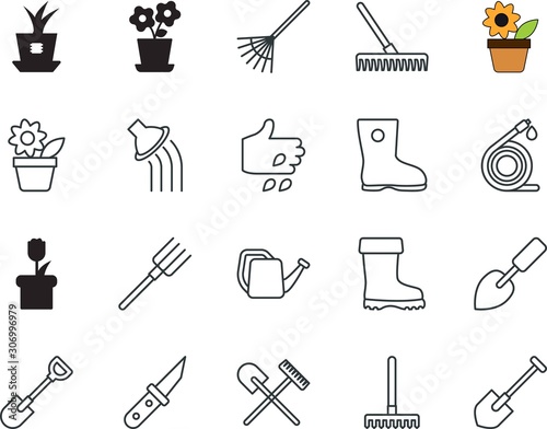 gardening vector icon set such as: cutout, hose, general purpose, transparent, open, tube, trowel, cut, young, rural, romantic, crop, fire, iron, stock, farmer, hedge, decorative, website, push