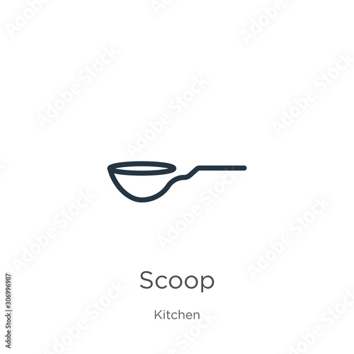 Scoop icon. Thin linear scoop outline icon isolated on white background from kitchen collection. Line vector scoop sign, symbol for web and mobile