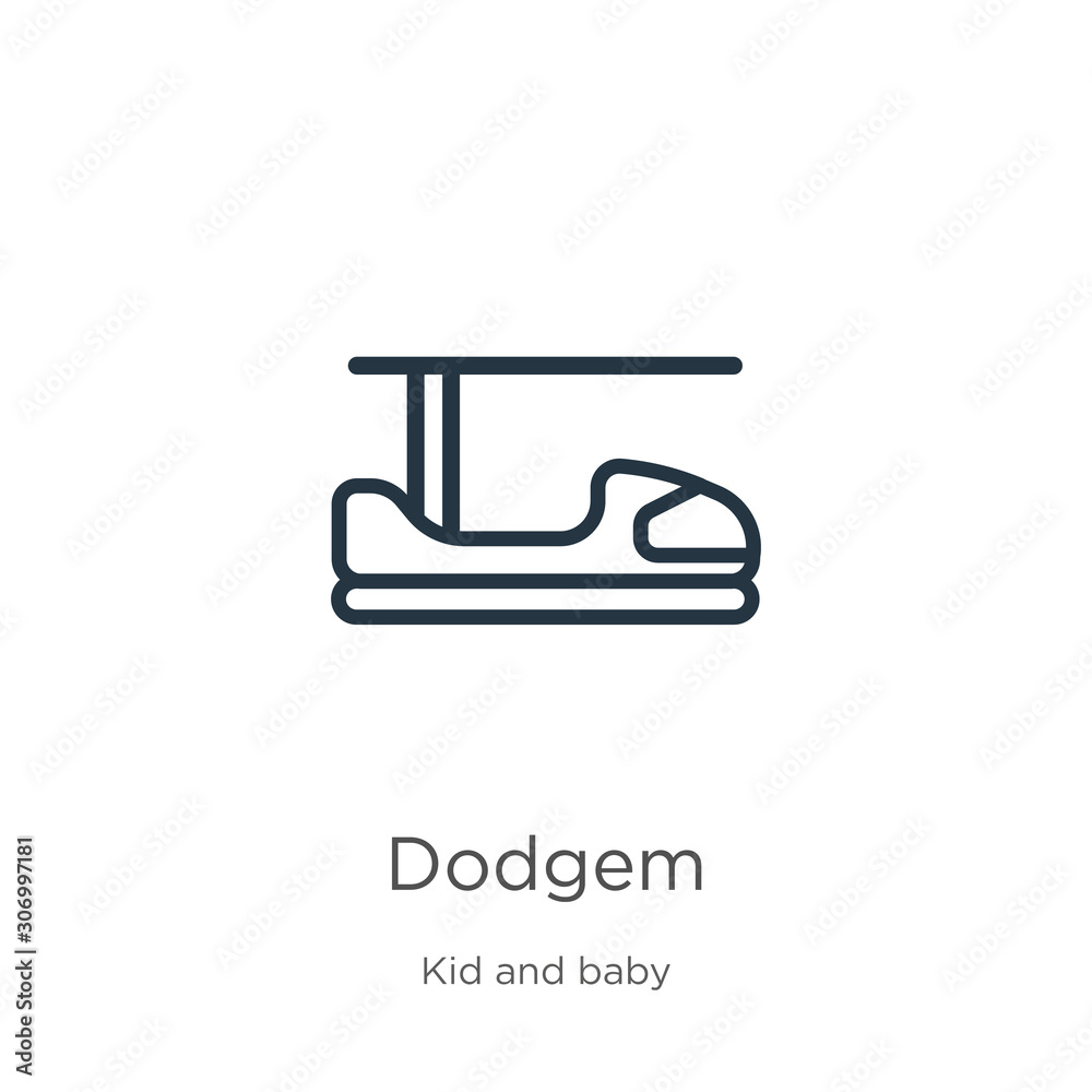 Dodgem icon. Thin linear dodgem outline icon isolated on white background from kids and baby collection. Line vector dodgem sign, symbol for web and mobile Dodgem icon. Thin linear dodgem outline icon isolated on white background from kids and baby collection. Line vector dodgem sign, symbol for web and mobile