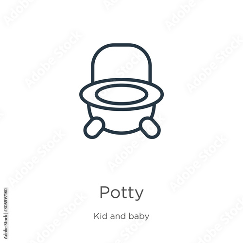 Potty icon. Thin linear potty outline icon isolated on white background from kids and baby collection. Line vector potty sign, symbol for web and mobile