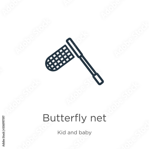 Butterfly net icon. Thin linear butterfly net outline icon isolated on white background from kids and baby collection. Line vector butterfly net sign, symbol for web and mobile