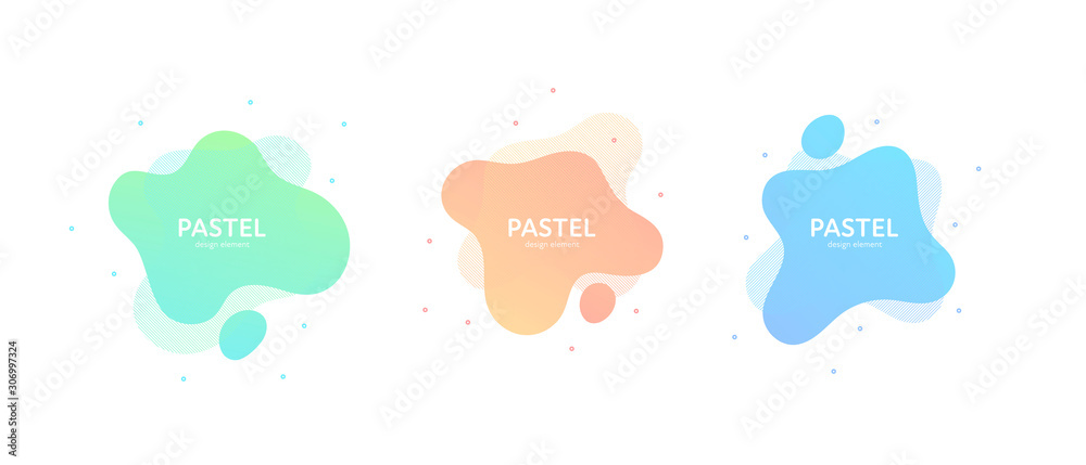 Fluid abstract banner template illustration. Set of modern pastel color gradient liquid shapes isolated on white background. Memphis concept. Design element for poster, backdrop, web, sale, print.