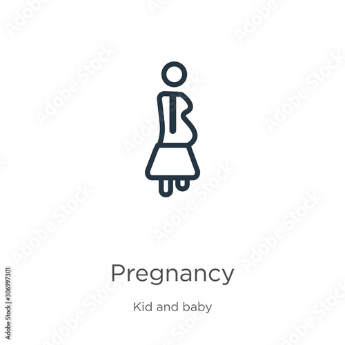 Pregnancy icon. Thin linear pregnancy outline icon isolated on white background from kid and baby collection. Line vector pregnancy sign, symbol for web and mobile